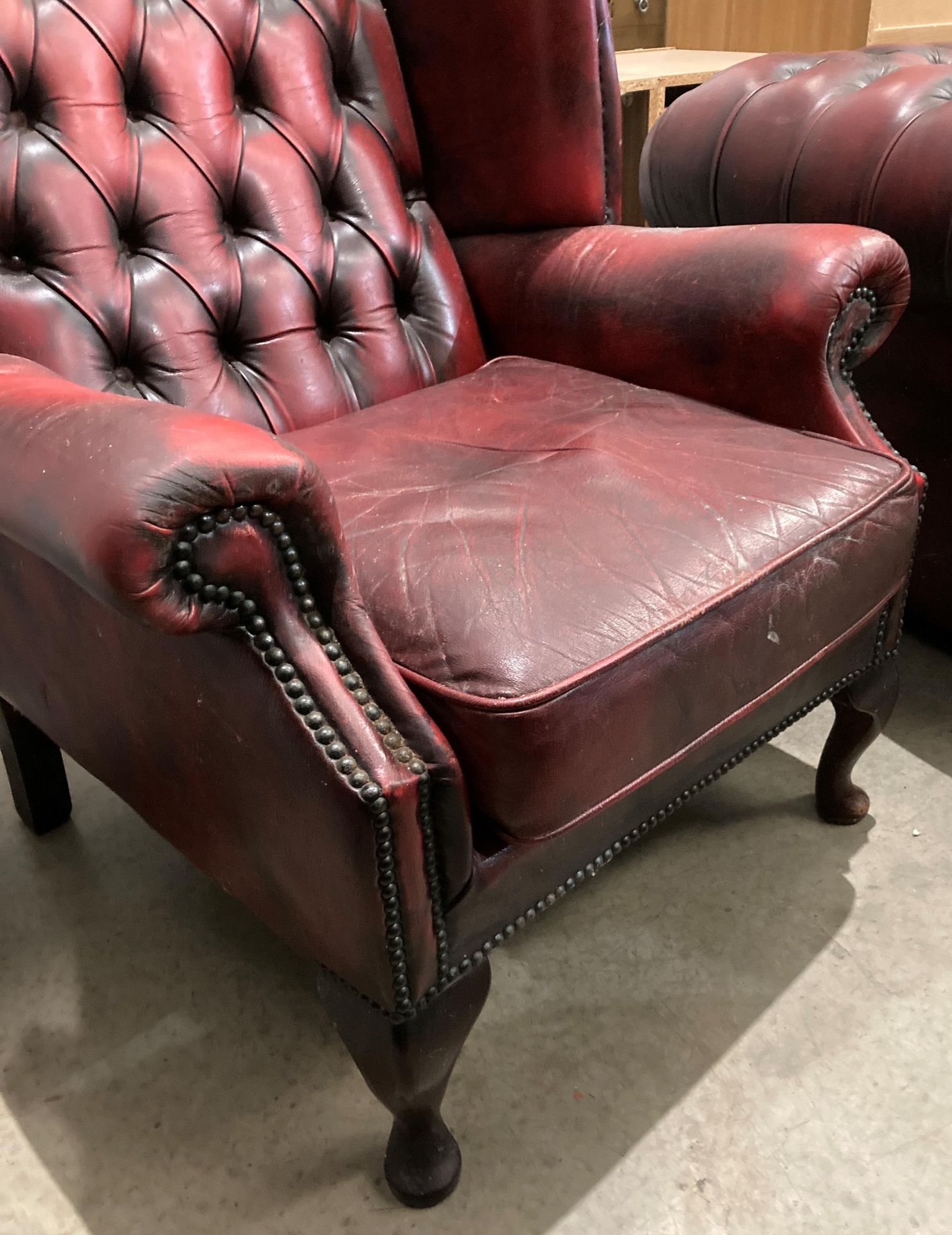 An oxblood red leather button back high wingback armchair (CWH Ref: MA7) - Image 2 of 4
