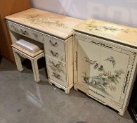 An oriental cream lacquered chinoiserie vanity desk, 96.