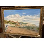 S Gilbert, ornate gilt framed oil on canvas 'Robin Hood's Bay',