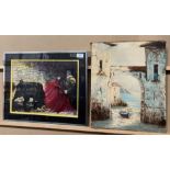 Sisbert, unframed oil on canvas 'Benidorm', 46cm x 38cm and a framed petal picture 'Matador',