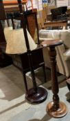Two items; a mahogany rope twist plant stand (93cm high),