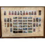A framed set of forty Will's Cigarettes reproduction 'Battle of Waterloo' cigarette cards, framed,