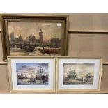 Leslie A Wilcox, gilt framed print 'The Thames at Westminster',