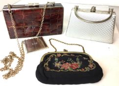 Three ladies purses including Iber Bolsos JK brown crocodile effect shoulder/clutch bag 19 x 12cm,