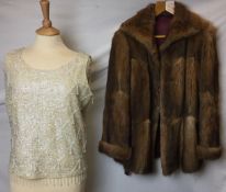 Two items of ladies clothing; Richards Shops size L sequin and bead decorated evening top,