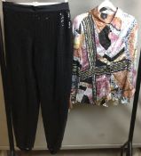 Two ladies garments - Escada by Margaretha Ley black sequinned stirrup trousers size UK 12,