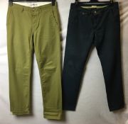 Two pairs of men's trousers; Ben Sherman green Stretch EC1 Chino size 32/34,