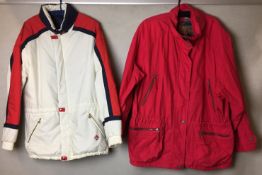 Two garments including Tiklas waterproof jacket in cream with red/blue trim size 42,