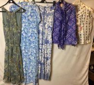 Five garments; East size 16 blue button front dress, Mantaray blue and white dress,