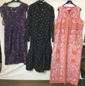 Three garments; silk size 42 dark blue floral decorated dress with belt,