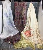 Three items including two shawls and a large paisley pattern throw - with some holes (CWH Ref: In