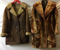 Two ladies coats; sheepskin (weathered),