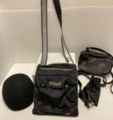 Four items; a Belstaff shoulder bag, a black leather drawstring purse with belt,