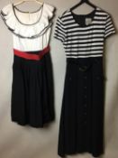 Two ladies dresses - black and white frill dress with red belt estimate size 12 and Joseph Ribkoff