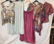 Five items; Out of Xile cerise linen and silk skirt size 2, Rhona Sutton over-top size S/M,