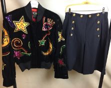Two Escada by Margaretha Ley ladies garments - velvet and sequin bomber jacket size UK 10 and navy