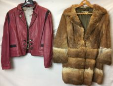 Two items of ladies clothing; Vera Pelle cerise and black leather short jacket size XL,