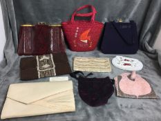 Nine items including three beaded evening purses,