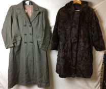 Two ladies coats; double-breasted grey,
