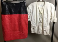 Two Escada by Margaretha Ley ladies garments - black and red leather skirt size UK 10 and fitted