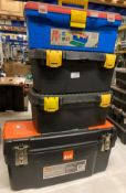 4 x plastic tool boxes and contents; to include abrasive discs, rotary tool accessories,