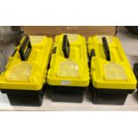3 x black & yellow tool boxes, and tools comprising of grease gun, spanners, screwdrivers,