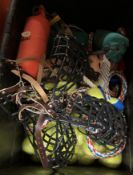 Contents to crate; assorted pet products to include tennis balls, muzzles, floating tools,