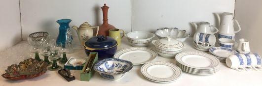 Fifty plus items including eleven pieces of Burleigh Ware circles and squares pattern dinner