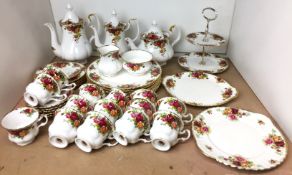 Forty pieces of Royal Albert Old Country Roses dinner/tea service including seven dinner plates,