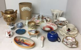 Twenty-three items including Satsuma ware urn 16cm high, Bristol "Longline" measuring jug,