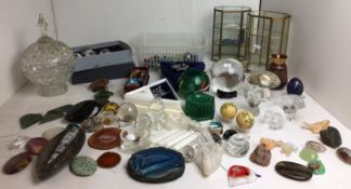 Fifty plus items including two boxed Swarovski Christmas ornaments, rock crystals, glass ornaments,