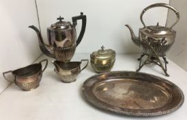 Six pieces of silver plate including spirit kettle, tea/coffee pot, milk jug and sugar bowl,