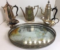 Six silver plated items including three coffee pots,