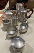 Picquotware two teapots, milk and sugar pots, hot water jugs,