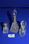 3x Cut Glass Silver Mounted Scent Bottles (one AF)