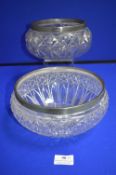2x Cut Glass Fruit Bowls with Hallmarked Silver Rims - Birmingham 1911, and Sheffield 1917