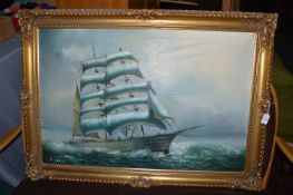 Oil on Canvas Tall Ship Study Signed Kraus