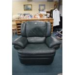 Green Leather Reclining Armchair on Swivel Base (required Cleaning