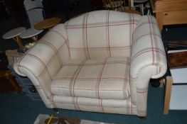 Oversized Cream & Red Tartan Upholstered Armchair (requires cleaning)