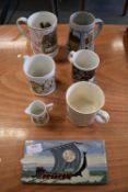 Selection of Mugs, Jugs, and a Decorative Tile
