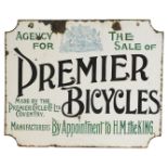 A PREMIER BICYCLES enamel advertising sign, AGENCY FOR THE SALE OF PREMIER CYCLES by Appointment