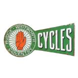 A RUDGE-WHITWORTH COVENTRY CYCLES enamel advertising sign, green ground with white lettering, with