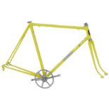 A Fiorelli of Novi Ligure, Italy bicycle frame and fork set, in Day Glow yellow with applied