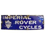 An IMPERIAL ROVER CYCLES enamel advertising sign, bearing the Rover crest for Coventry, royal blue