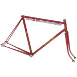 A Whittaker and Mapplebeck bicycle frame and fork set, constructed from Reynolds 531 tubing, red