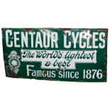 A CENTAUR CYCLES enamel advertising sign, The World's lightest & best Famous since 1876, green