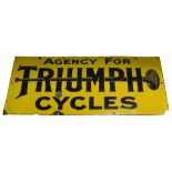 A TRIUMPH CYCLES enamel advertising sign, AGENCY FOR TRIUMPH CYCLES, yellow ground with black