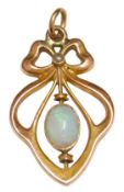 A Victorian Arts & Crafts 9ct gold and opal pendant, 1.5g.