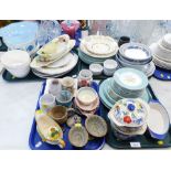 A group of ceramics, including jelly moulds, small plates by Ridgway, dishes, jugs, cookware,