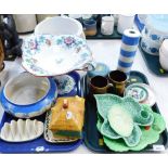A group of ceramics, including a TG Green Cornishware rolling pin, Carltonware dishes, toast rack,